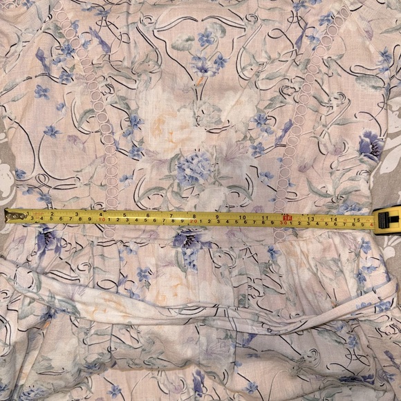 Express Floral Linen-Blend Puff Shoulder Tie Waist Romper MEDIUM Pockets - Picture 5 of 5